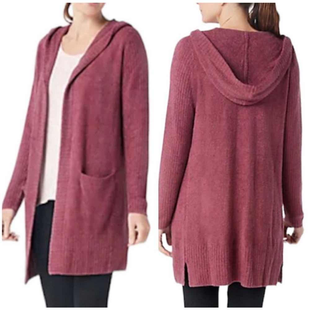 Barefoot Dreams NWT CozyChic Lite Relaxed Hooded Cardigan XS Pockets Berry Pink